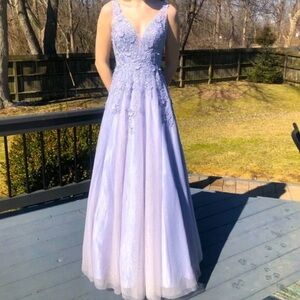 XSCAPE Mesh Embroidered Beaded Bodice Gown